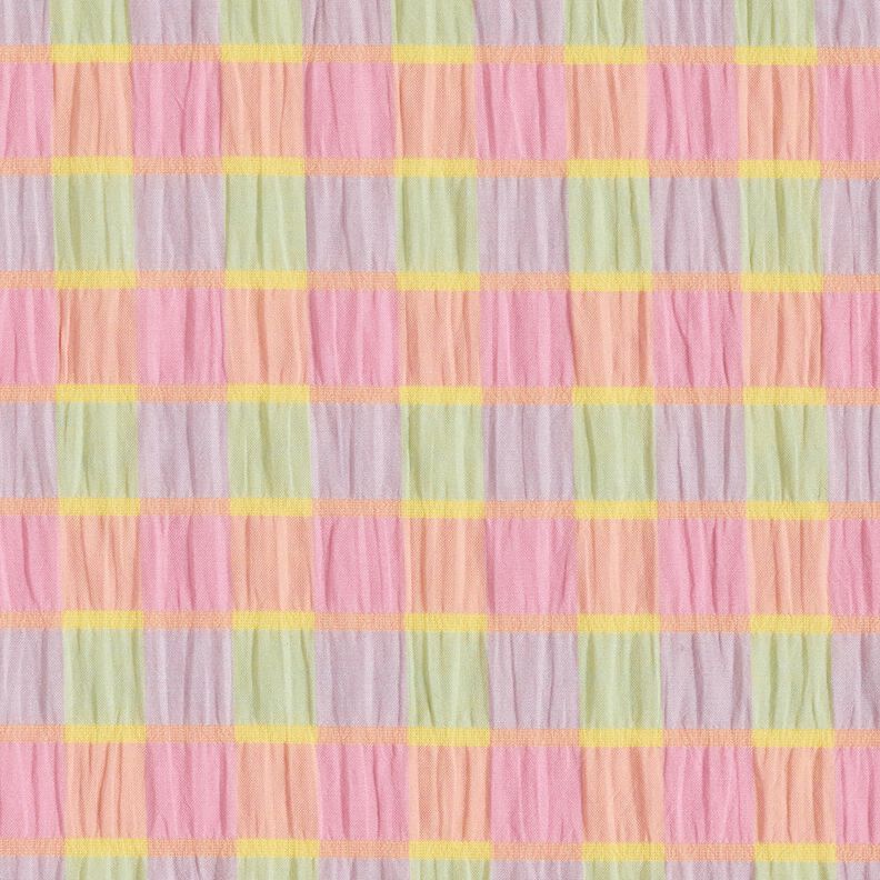 Tela Seersucker Cuadrados coloridos – rosa oscuro/amarillo limón,  image number 1
