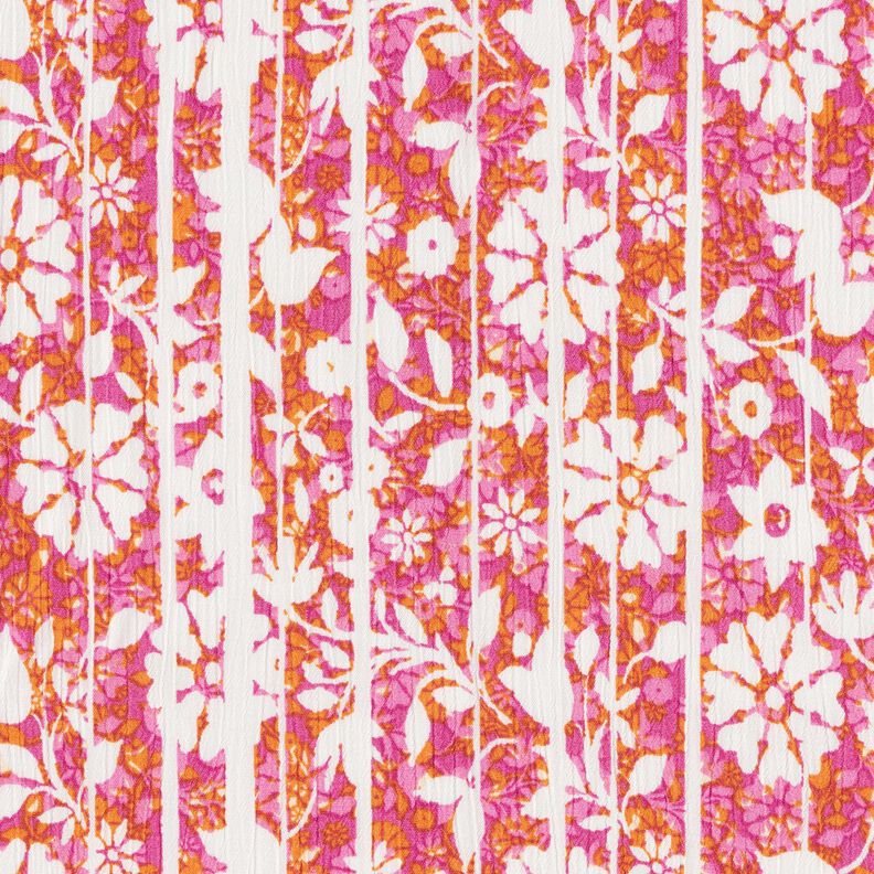 Crepé de viscosa con flores y ramas – naranja/pink,  image number 1