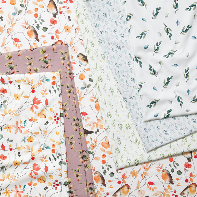 Tela de jersey de algodón Ramas de flores Impresión digital – marfil,  image number 5