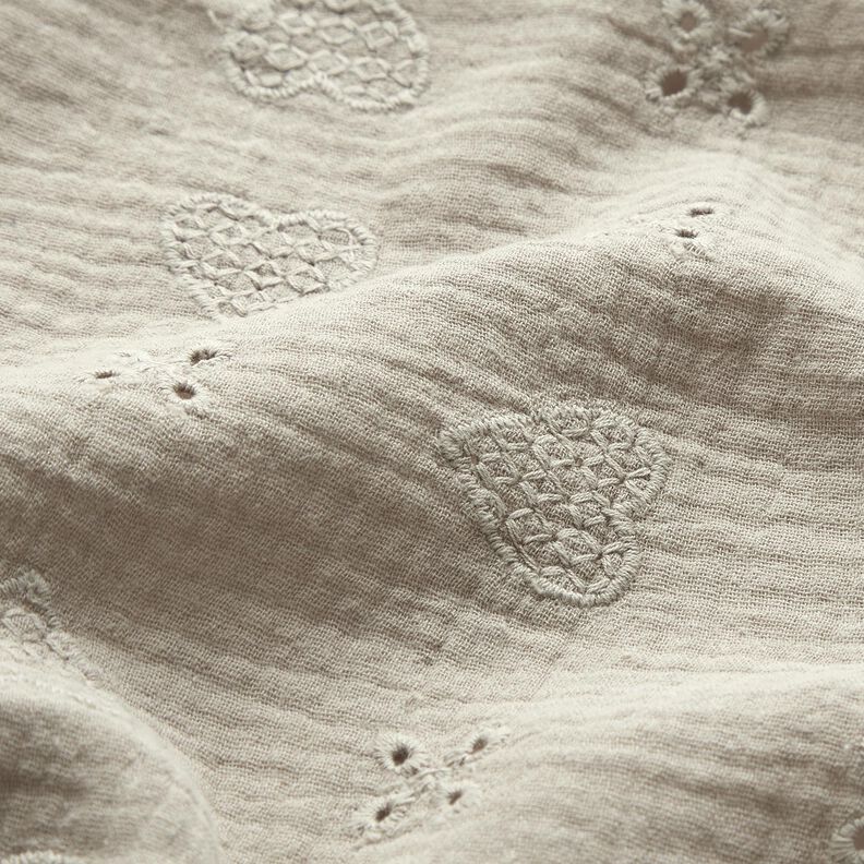 Muselina/doble arruga Bordado inglés Corazones – gris seda,  image number 2