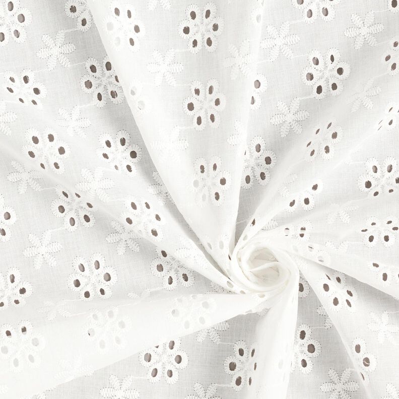 Tela de algodón con bordado inglés de flores – blanco,  image number 3