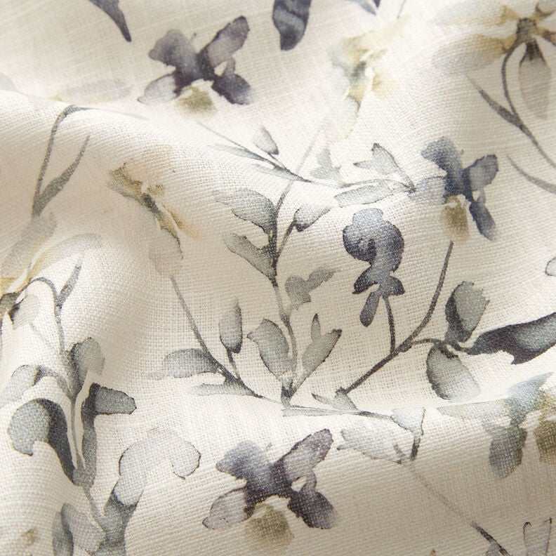 Mezcla de lino y algodón con flores primaverales tipo acuarela – blanco lana,  image number 2