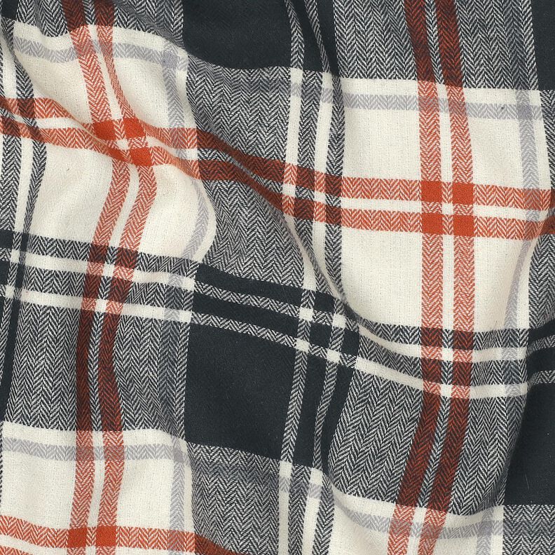 Franela de algod&oacute;n Cuadros con patr&oacute;n de espiga &ndash; azul negro/crema,  image number 2