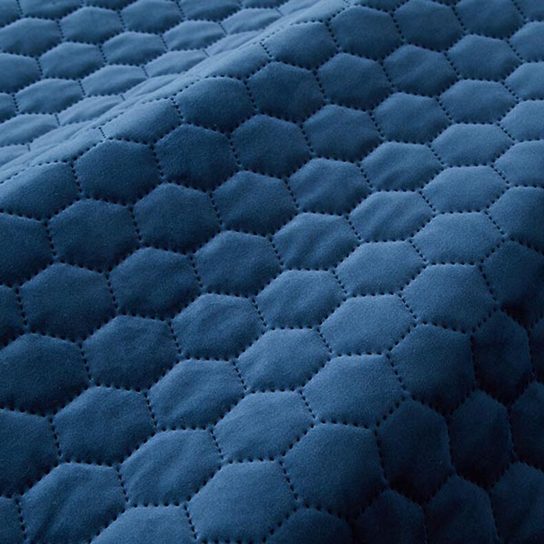 Tela de tapicería Terciopelo acolchado en diseño de panal – azul marino,  image number 2