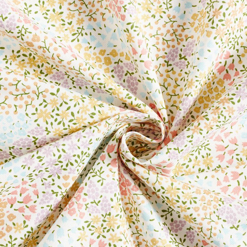 Tela decorativa Panama media Mini flores de colores – marfil/rosa,  image number 3