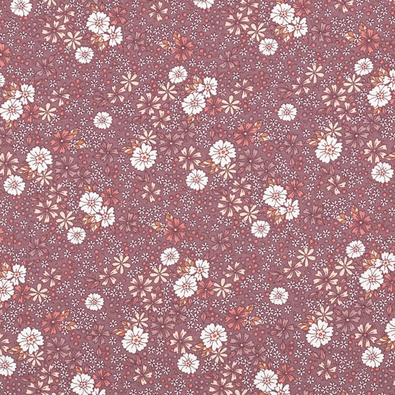 Tela de jersey de algodón Prado con flores – rosa viejo oscuro,  image number 1