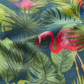 Tela decorativa Panama media aves tropicales – verde oscuro/rojo, 