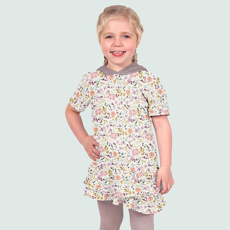 Muselina/doble arruga Prado de flores de acuarela Impresión digital – crema,  image number 6