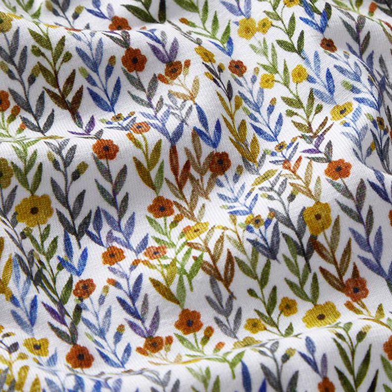 Tela de jersey de algodón orgánico Prado con flores Impresión digital – blanco lana,  image number 2