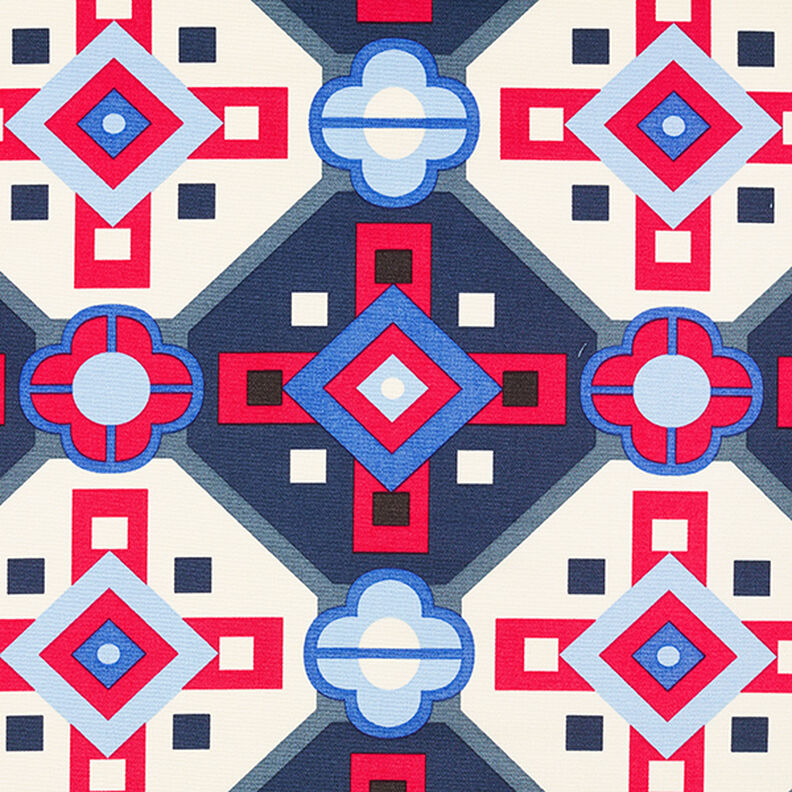 Mezcla de algodón y viscosa con estampado retro – azul/rojo,  image number 1