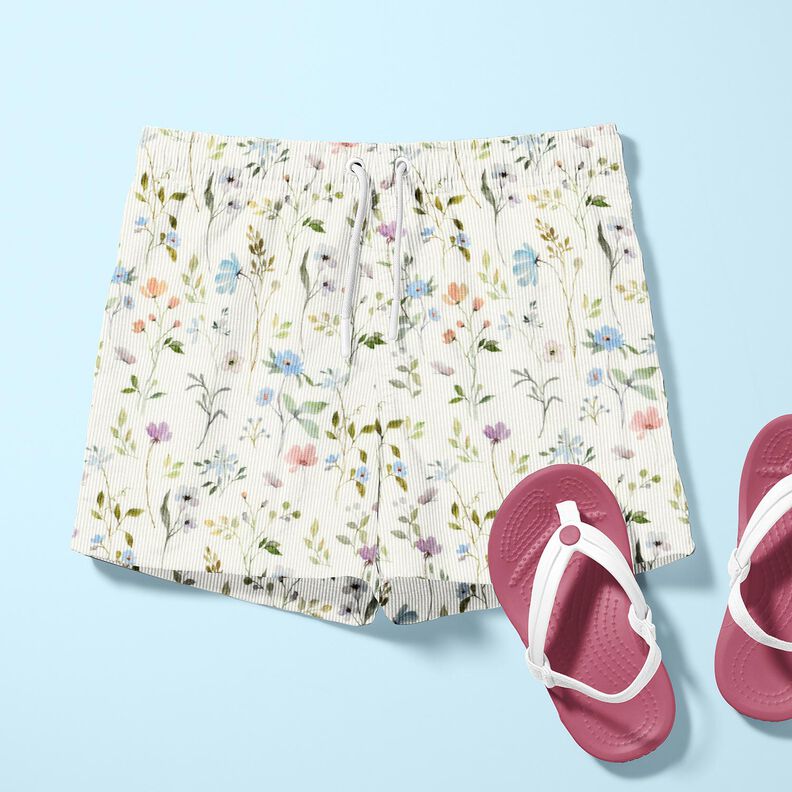 Jersey canelado Prado de flores de acuarela &ndash; marfil,  image number 5