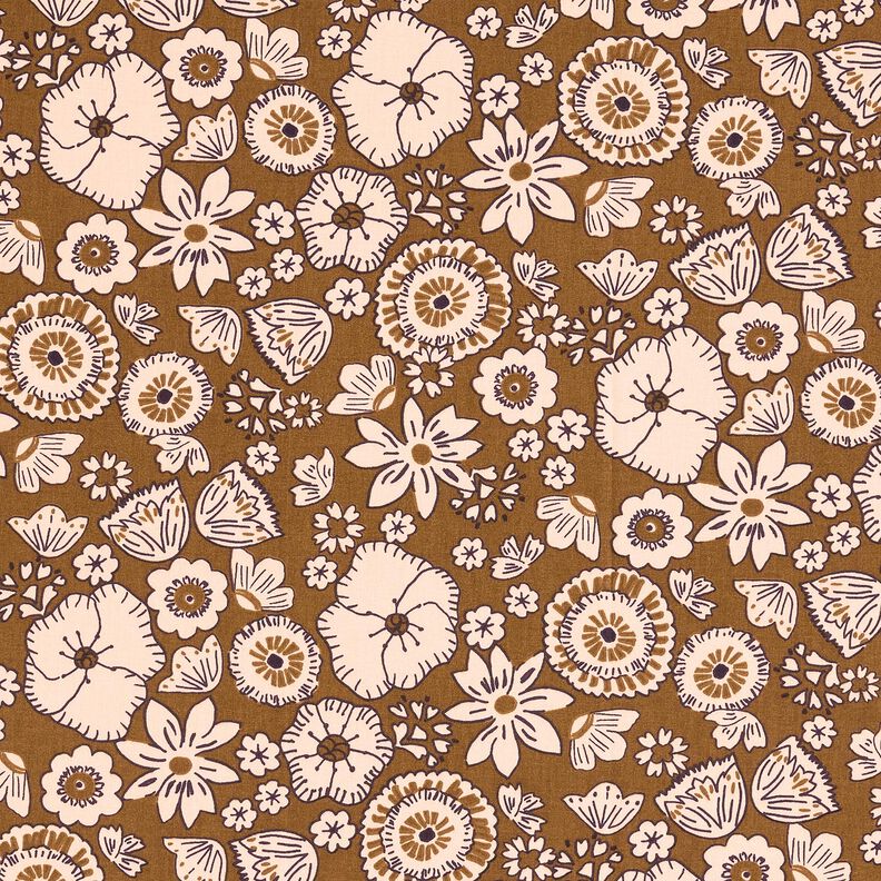 Tela de algodón Cretona Flores retro – oliva/rosado,  image number 1