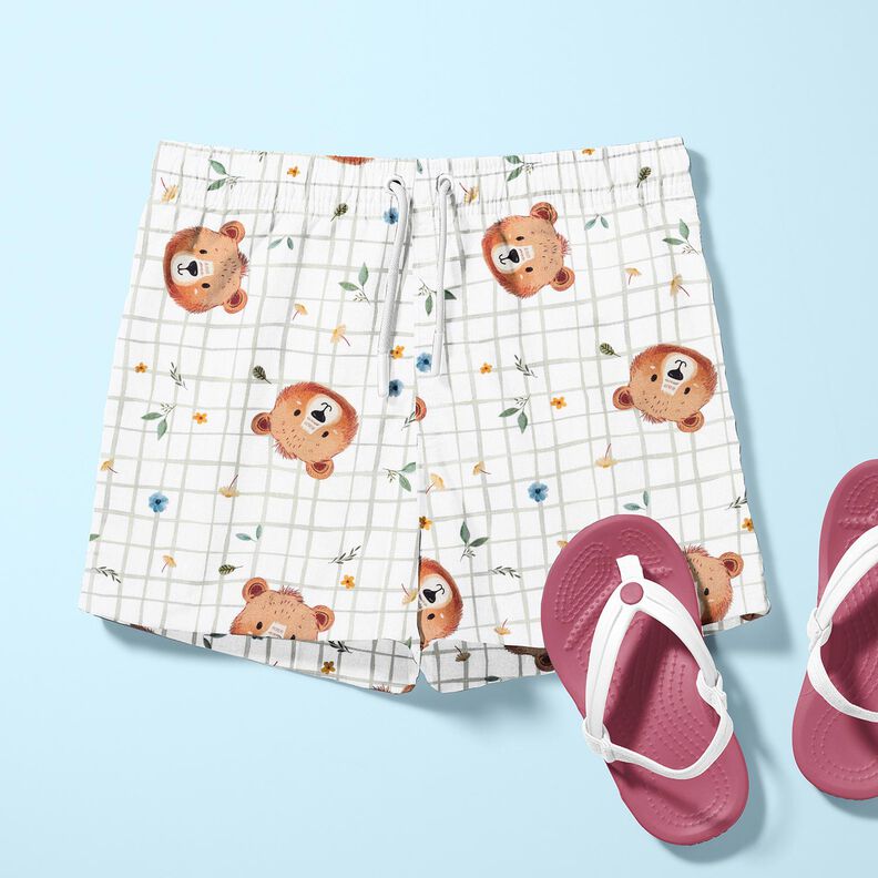 Popelina de algodón Peluche con estampado de cuadros Impresión digital – blanco/caña,  image number 5