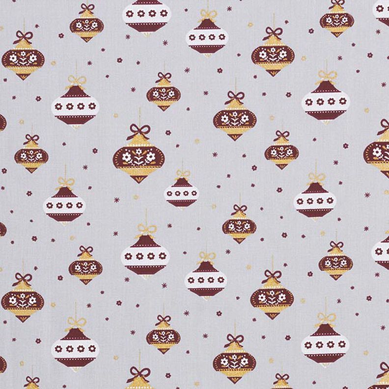 Tela de algodón Popelina Bolas de Navidad de encaje – gris/dorado,  image number 1