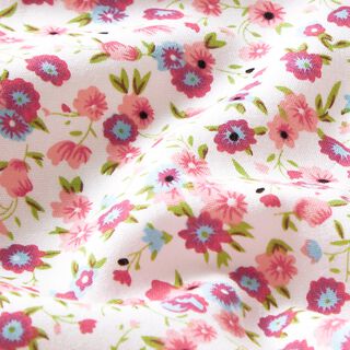 Popelina de algodón mil flores – blanco/pink, 