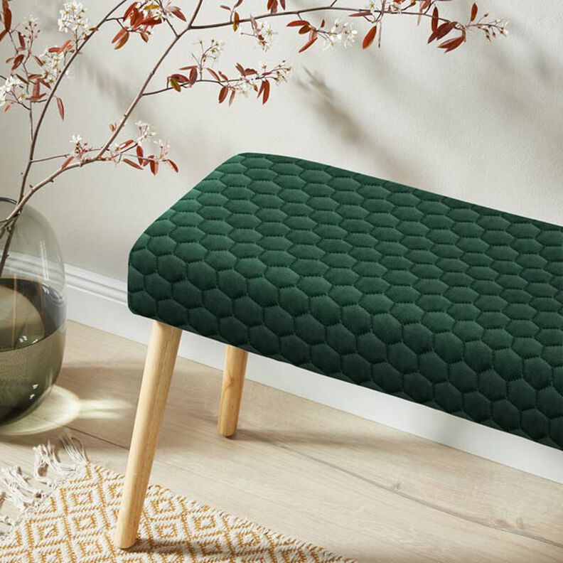Tela de tapicería Terciopelo acolchado en diseño de panal – verde oscuro,  image number 7
