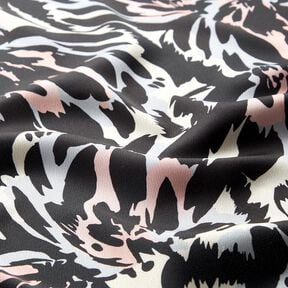 Satén crepé con pétalos abstractos – negro/plateado, 