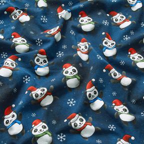 Tela de jersey de algodón Panda navideño | Glitzerpüppi – azul noche/chili, 