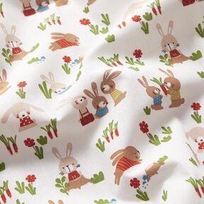 Popelina de algodón Conejitos en el jardín – blanco, 
