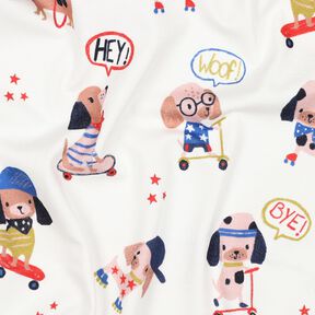 Tela de jersey de algodón Perro patinador Impresión digital | Poppy Fabrics – marfil/rosa dorado, 
