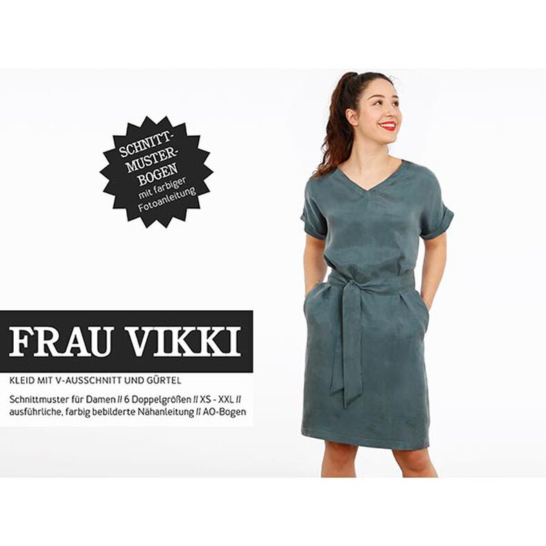 FRAU VIKKI - Vestido holgado con escote en V y cinturón, Studio Schnittreif  | XS -  XXL,  image number 1