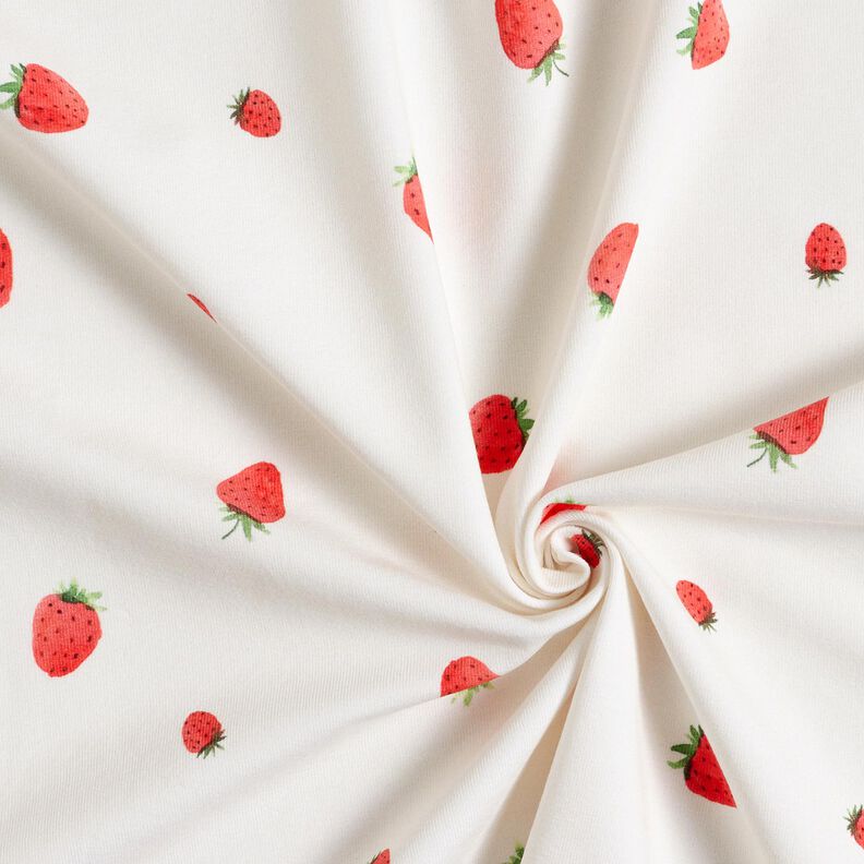 GOTS Tela de jersey de algodón Fresas acuarelas Impresión digital – marfil,  image number 3