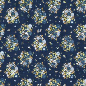 Popelina de algodón orgánica Ramo de flores – azul marino, 