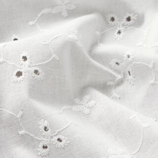 Tela de algodón con bordado de ojales y flores con zarcillos – blanco, 