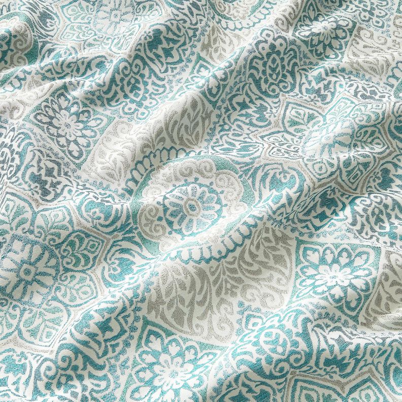 Tela decorativa Jacquard Azulejos elegantes – petroleo ligera/beige claro,  image number 2