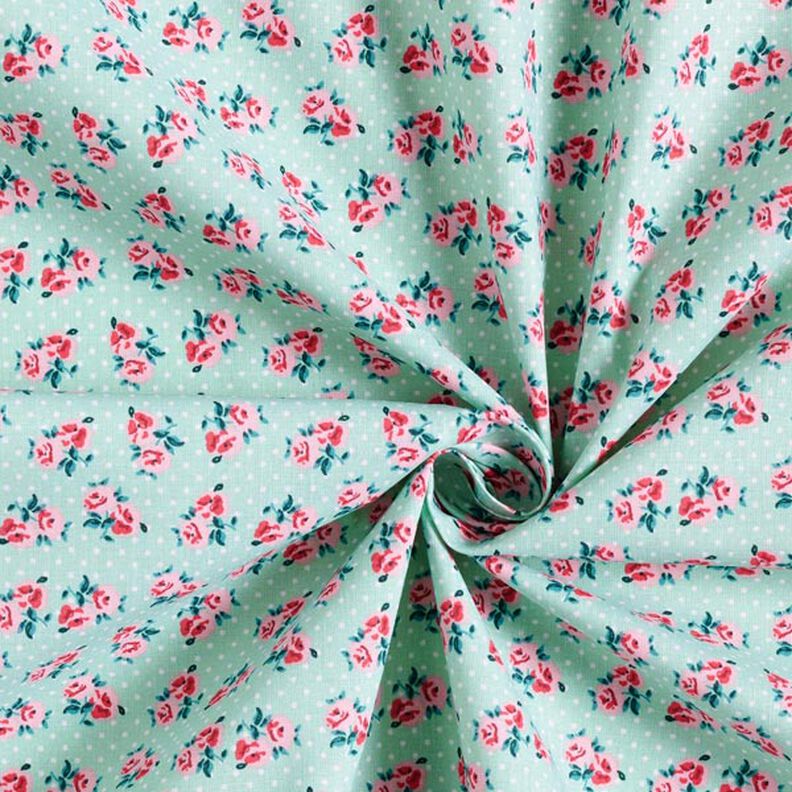 Tela de algodón Cretona Rosas pequeñas – verde menta,  image number 4