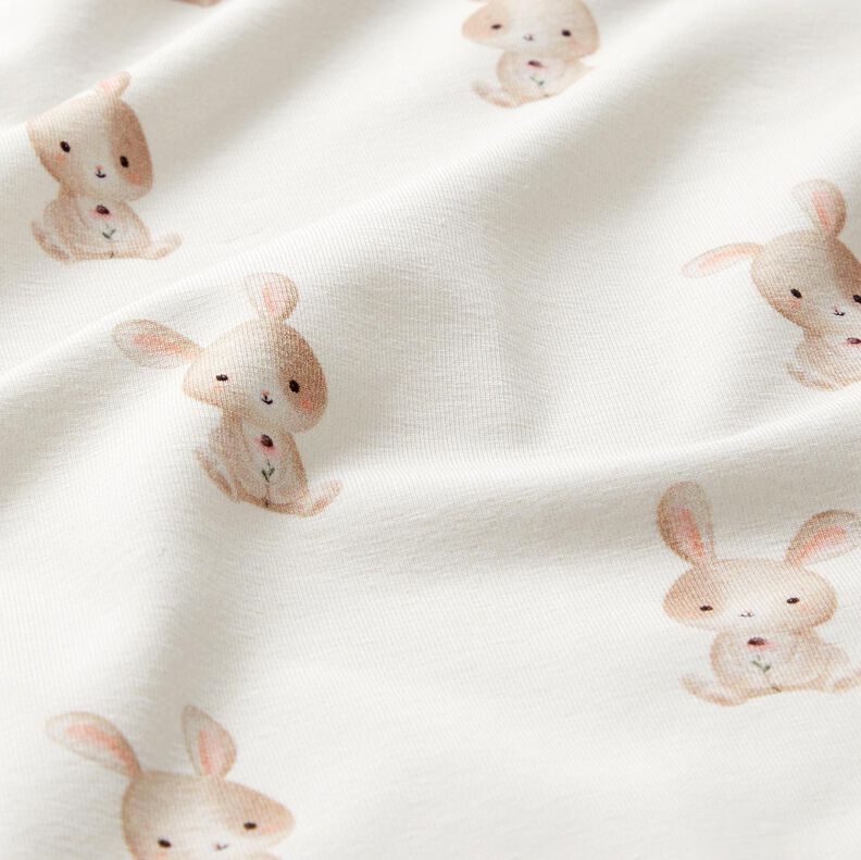 GOTS Tela de jersey de algod&oacute;n Conejo con flor Impresi&oacute;n digital &ndash; marfil,  image number 2