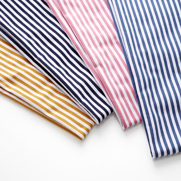 Tela de jersey de algodón Rayas delgadas – azul marino/blanco,  image number 3