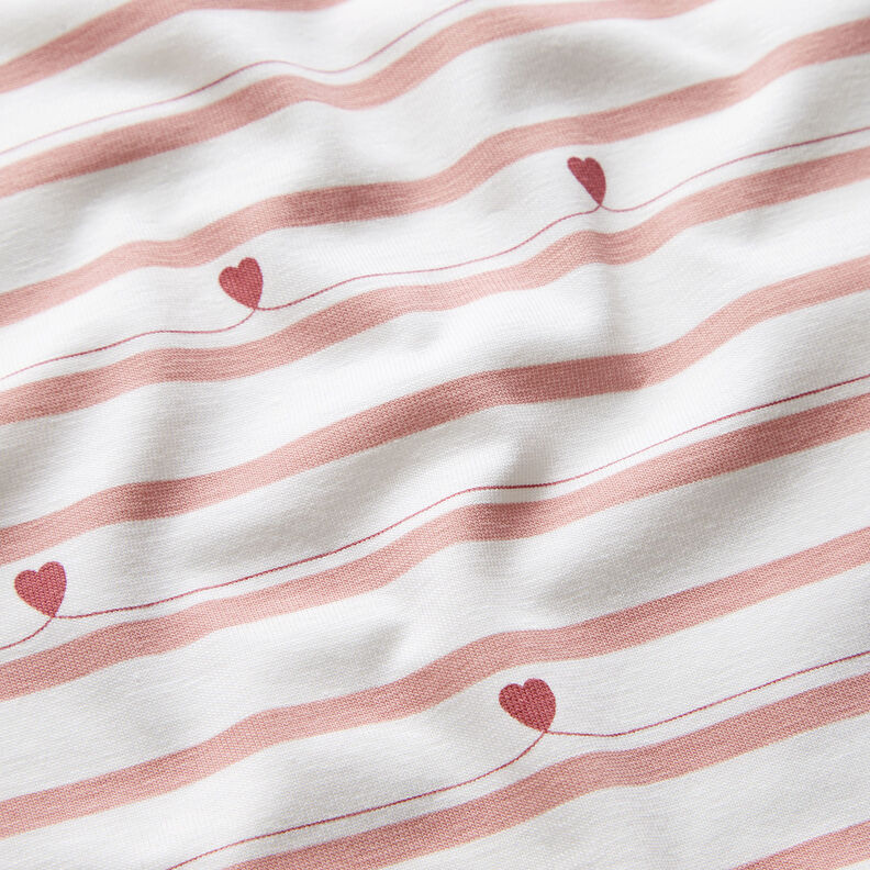 Tela de jersey de algodón Rayas y corazones – blanco lana/rosa antiguo,  image number 2