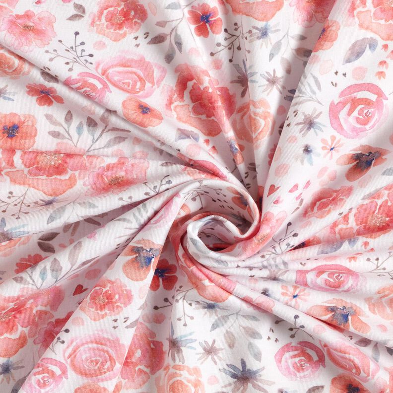 Punto de algodón con rosas de acuarela – blanco/rosa,  image number 3