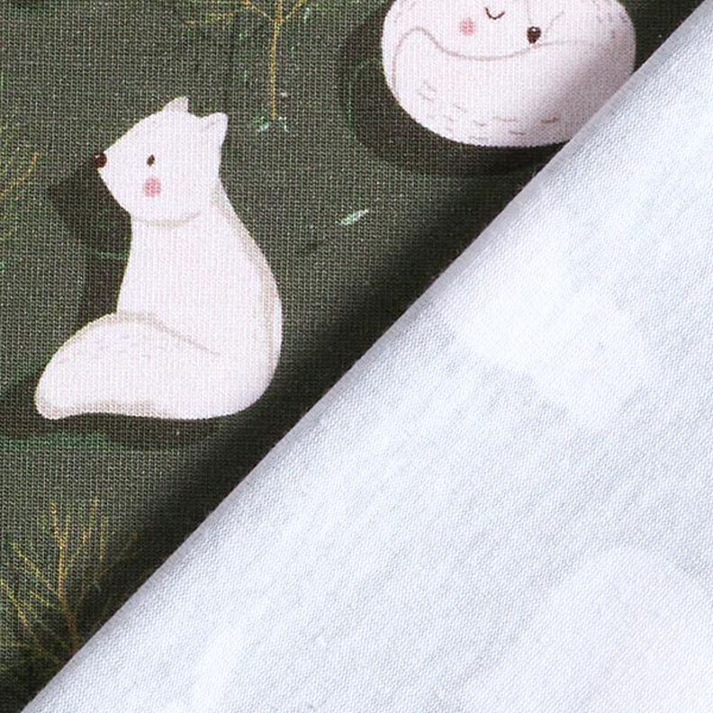 Tela de jersey de algodón orgánico Zorro de las nieves y marmota Impresión digital – pino oscuro,  image number 4