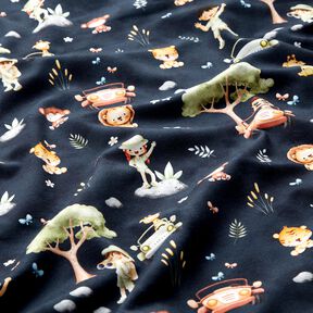 Tela de jersey de algodón Impresión digital Safari – azul noche/verde pastel, 