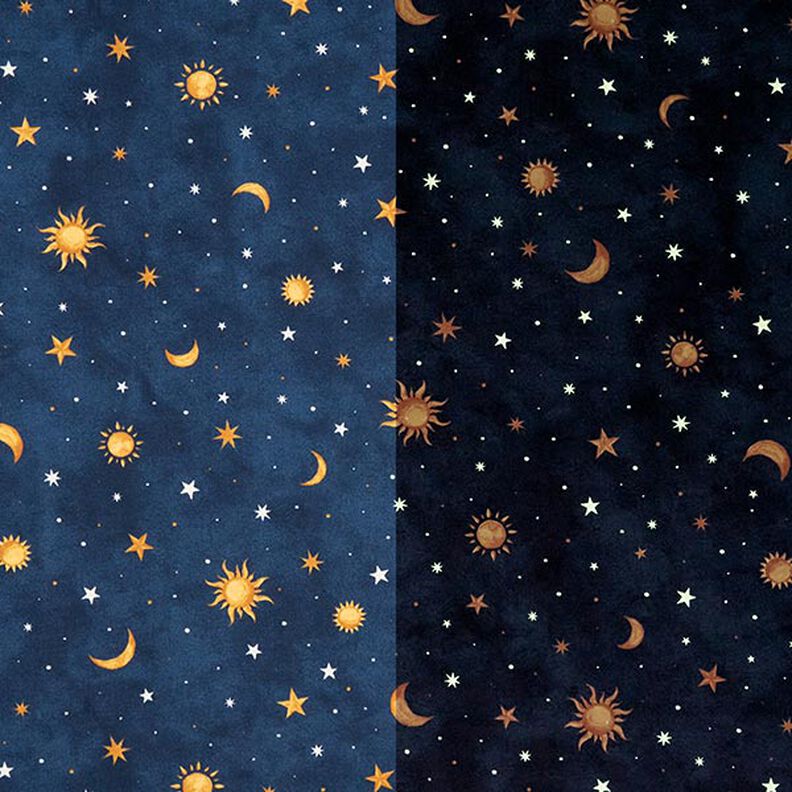 Tela decorativa Cielo nocturno Brilla en la oscuridad – dorado/azul marino,  image number 1
