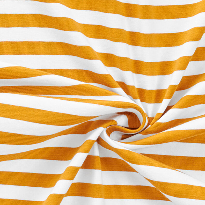 Tela de jersey de algodón Rayas anchas – mostaza/blanco,  image number 3