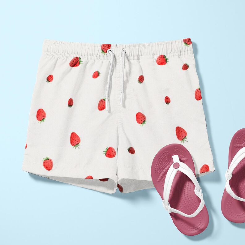 GOTS Tela de jersey de algodón Fresas acuarelas Impresión digital – marfil,  image number 6