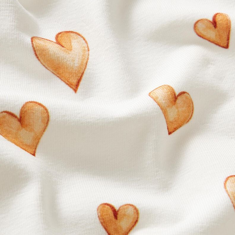 Tela de jersey de algodón Corazones de acuarela Impresión digital – marfil/naranja claro,  image number 2