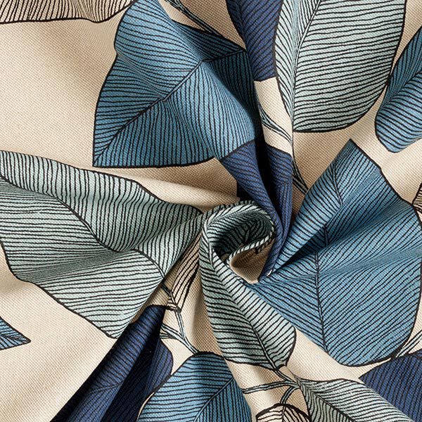 Tela decorativa Panama media hojas grandes – azul/naturaleza,  image number 3