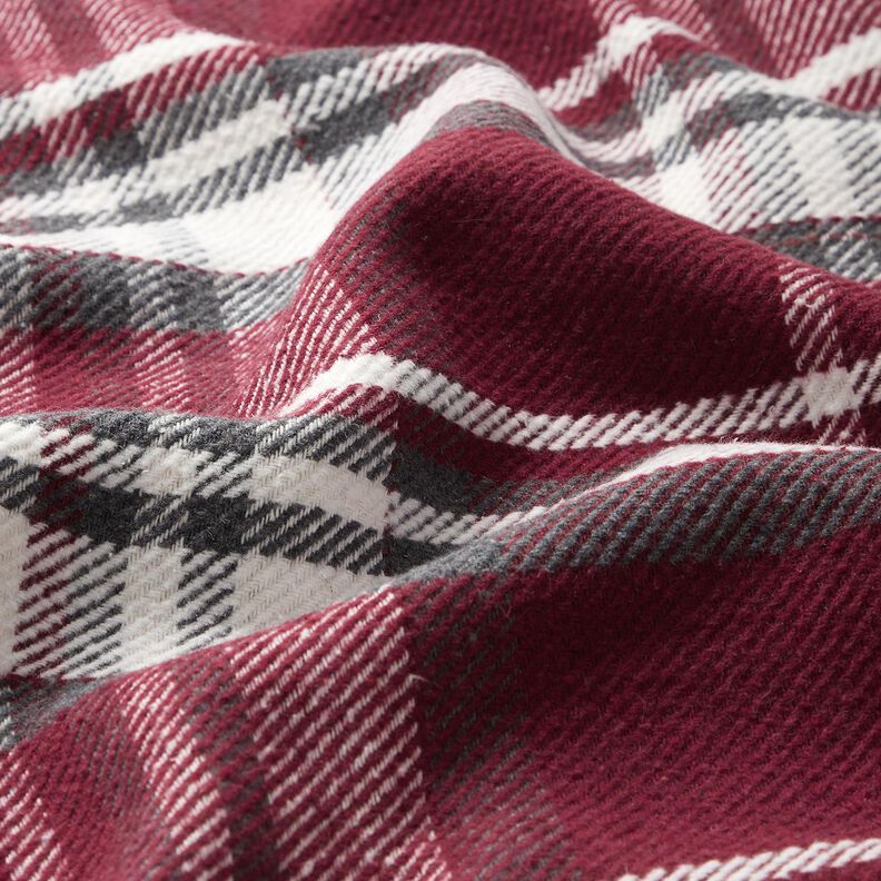 Tejido de abrigo con reverso de piel a cuadros – burdeos/gris pizarra,  image number 2