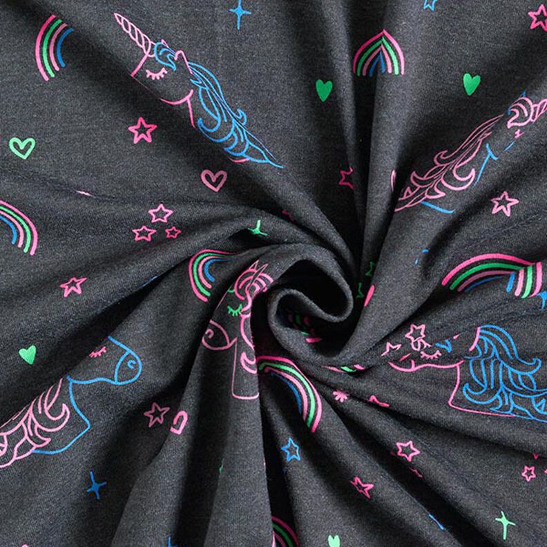 Tela de jersey de algodón Unicornios de neón y arcoíris. – antracito,  image number 4