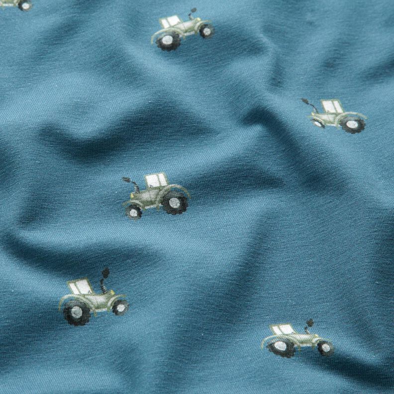 GOTS Tela de jersey de algodón Tractor Impresión digital – azul vaquero,  image number 2