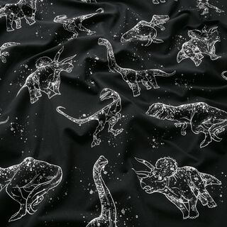 Tela de jersey de algodón Contornos de dinosaurios | Glitzerpüppi – negro/blanco, 