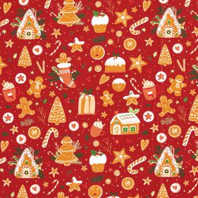 Tela de algodón Popelina Pan de jengibre – carmín/mostaza, 