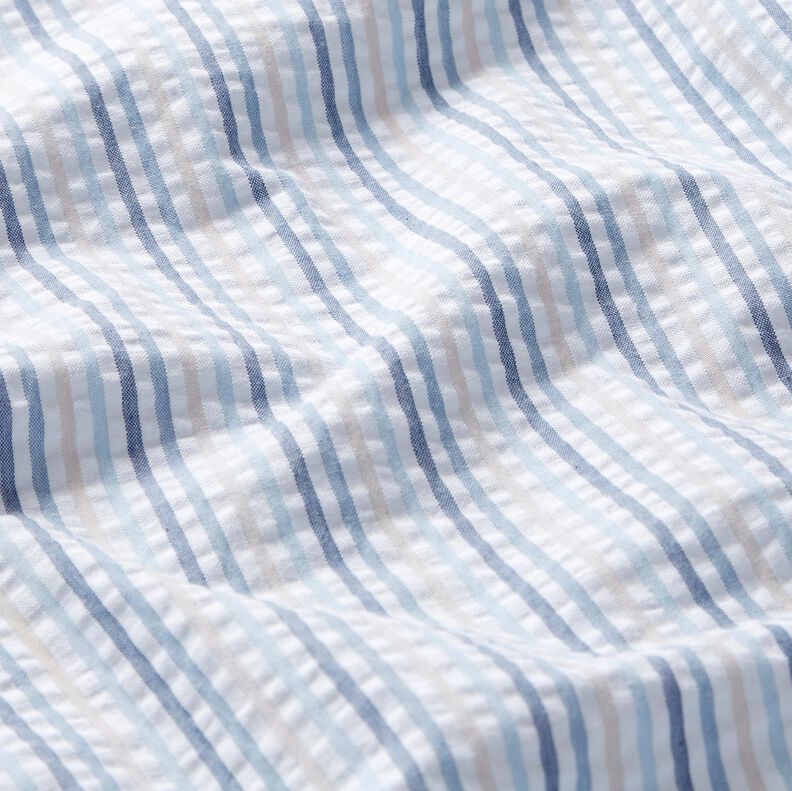 Tela Seersucker Algodón Mezcla de rayas – azul/blanco,  image number 2