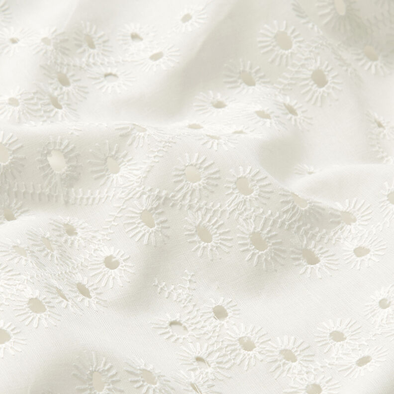 Tela de algodón con bordado inglés de gotas – blanco,  image number 2