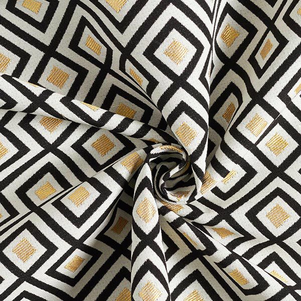 Tela decorativa Jacquard Rombos decorativos – blanco lana/dorado,  image number 3