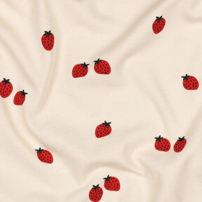 GOTS Tela de jersey de algodón Fresas | Poppy Fabrics – beige claro/carmín, 